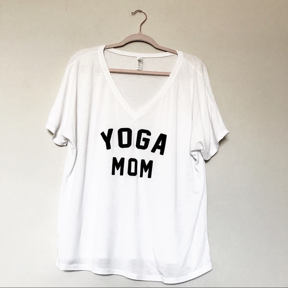 Bella Canvas Tops - “Yoga Mom” Black & White Graphic V-Neck T-Shirt